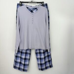 LL BEAN Womens Plaid PAJAMAS XL P Soft Periwinkle Purple Cozy PJ Set 18 20 NWOT